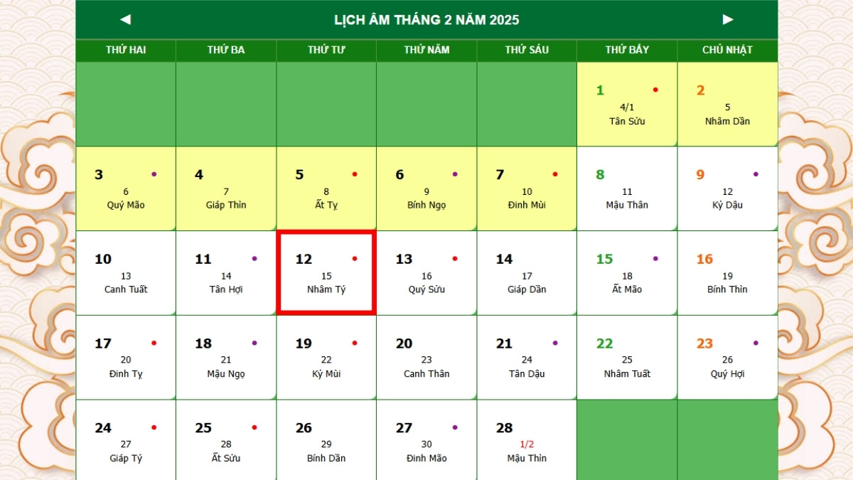 Lịch vạn niên tết nguyên tiêu vào ngày nào?